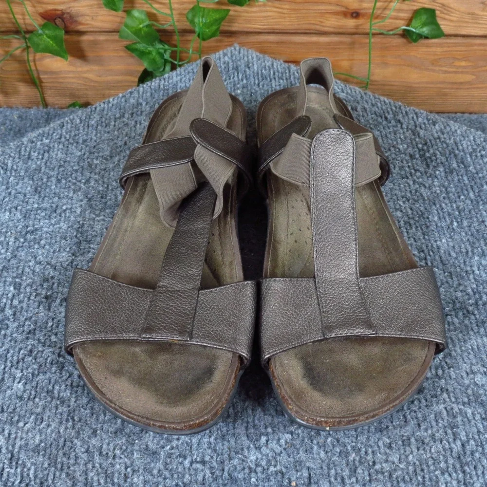 Natural Soul Noni Women Slingback T-Strap Sandal 7.5 Walking Bronze Metallic